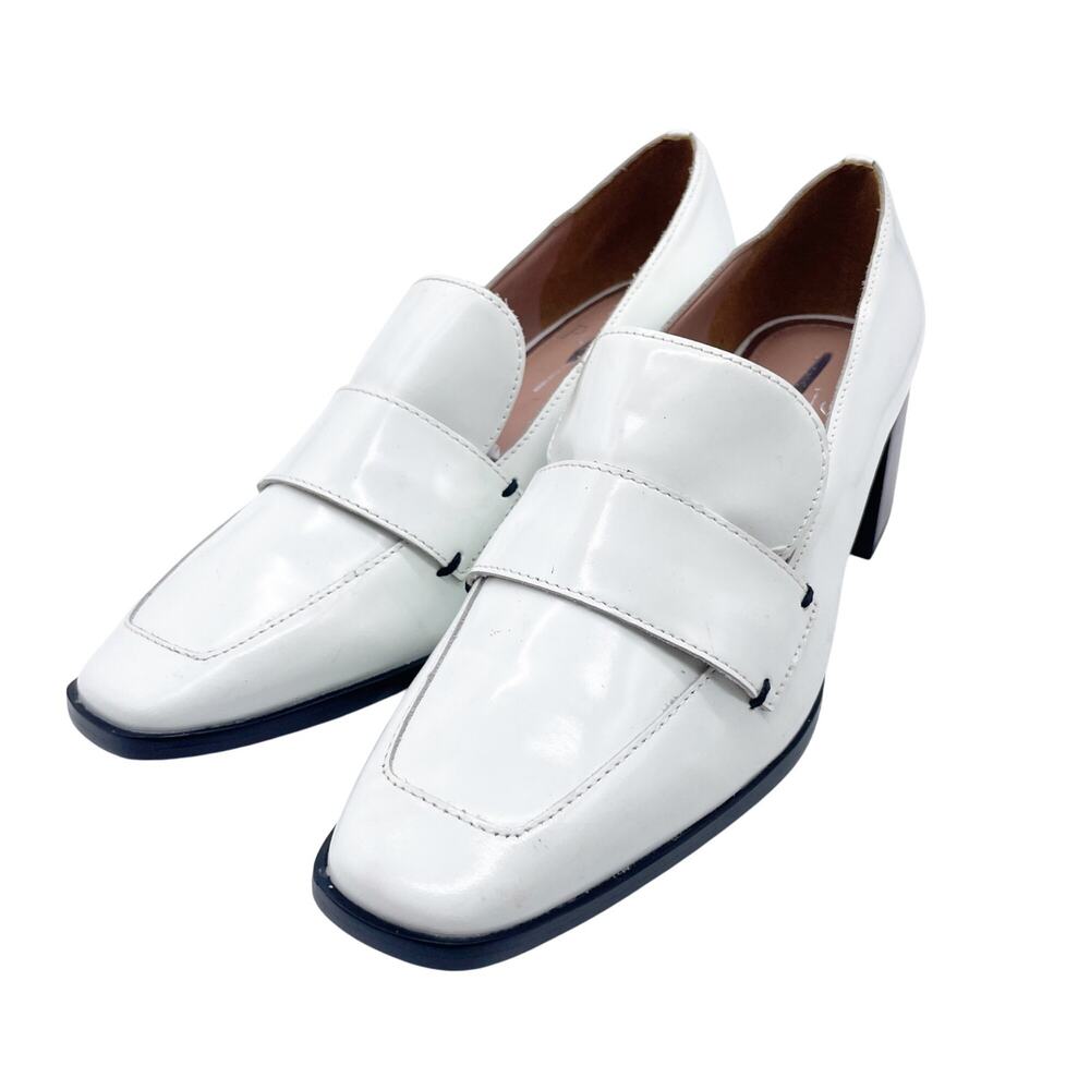 Linea Paolo Women's Casey Leather Block Heel Loafer Pump White Size 5